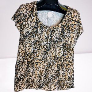 Merona Tan Black Leopard Print Top XXL
